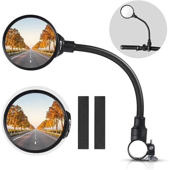 Bike Mirror Handlebar Mount, Adjustable Rotatable Bicycle Rear View Mirror, Wide - Picture 7 of 7
